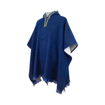 Alpaca wool Hooded Poncho Unisex all seasons boho hippie XXL NAVY BLUE - £77.93 GBP