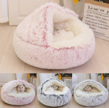 Soft Plush Pet Bed with Cover - 2 in 1 Round Cat/Dog Sleeping Nest Cave ... - $23.74+