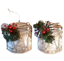 2 Large Silver Drum Christmas Tree Ornaments Embellished Music Musical - £13.30 GBP