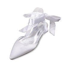 Comfort Flat Satin Women Shoes Pointed Toe Ribbon Tie Prom Evening Formal Weddin - £64.36 GBP