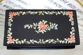 Vintage RETRO Clutch Purse Black w Colorful Floral Embroidery Hong Kong 60s NOS - £22.71 GBP