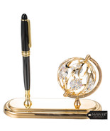 Highly Polished 24K Gold Plated Executive Desk Set W/ Pen and Globe Orna... - $906.82 MXN