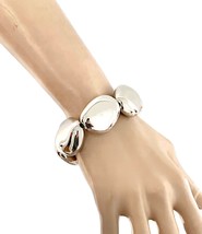 1” Wide Silver Tone Statement Casual Everyday Stretchable Beaded Bracelet - £13.02 GBP