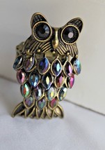 Gold Owl Stretch Ring Crystal Rhinestone Fashion Animal Jewelry Gift  - £8.56 GBP