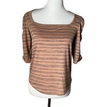 Democracy Women Top Size S Ruched Elbow Sleeve Slub Jersey Knit Brown Black - £13.15 GBP