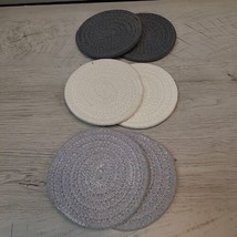 Round Cotton 4.25&quot; Drink Coaster Hot Pad Trivet Set of 6  NEW Unused Gra... - $6.00