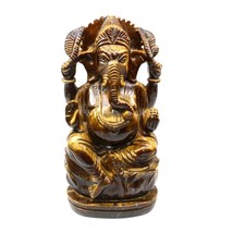 1983Ct Tiger Eye Gemstone Carved Lord Ganesha Hindu Deity God Art Sculpture - £235.98 GBP