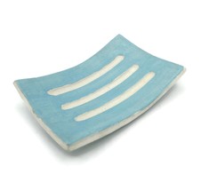 Turquoise Blue Handmade Ceramic Soap Dish For Bathroom Soap Bar Drain Re... - £34.04 GBP