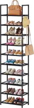 Ten-Tier Tall Shoe Rack Organizer With Hooks That Can Hold Twenty To Twe... - £27.43 GBP
