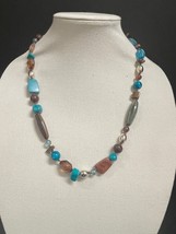 Glass Stone Acrylic Blue Brown Silver 12”  Necklace - $285.10 MXN