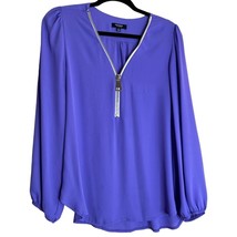 Premise Studio Blouse Top Womens Size M Purple Half Zip Balloon Sleeve Pullover - £13.54 GBP