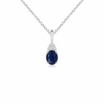 Oval Sapphire Solitaire Pendant with Trio Diamond in 14K White Gold (A, 5x4MM) - £309.40 GBP