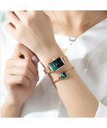 Watches Fashion Square Ladies Quartz Watch Bracelet Set Green Dial Simpl... - $113.37 MXN