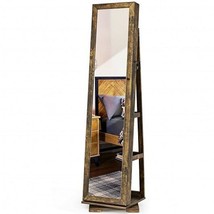 360?° Rotatable 2-in-1 Lockable Jewelry Cabinet with Full-Length Mirror-Rustic B - £196.52 GBP