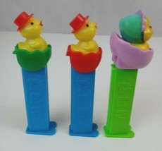Vintage Lot Of 3 Holiday Easter Pez Dispensers 3 Chicks In Colored Eggs - $9.69