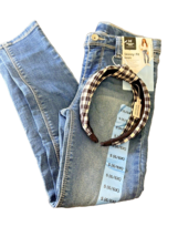 Girls Skinny Fit Jean Sz S 6/6X Denim &amp; Black White Checked Headband 22W... - $8.03