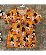 Disney Mickey Minnie Mouse Womens XS Halloween Scrub Top Orange Short Sl... - $315.49 MXN