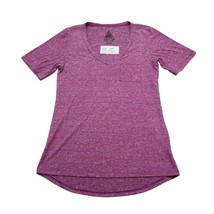 Volcom Shirt Womens XS Purple Pinstriped V Neck Short Sleeve Chest Pocket Tee - $18.69