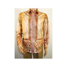 Men Sports Shirt PAZO by DE-NIKO Long Sleeves Medallion Print Soft DNK6903 Gold image 8