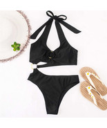 Women One Piece Sexy Cutout Strappy Halter Cross Front High Cut Swimwear - $361.13 MXN