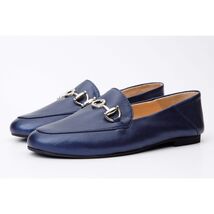 Luanda Navy Blue Leather Women Flat Shoe image 2
