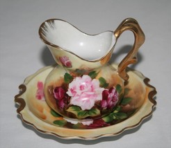 Enesco Japan E1347 Vintage Hand Painted Pink Rose Mini Pitcher &amp; Saucer #2425 - £15.44 GBP