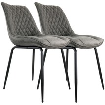 Elama 2 Piece Vintage Faux Leather Tufted Chair in Gray with Black Metal Legs - $207.31