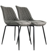 Elama 2 Piece Vintage Faux Leather Tufted Chair in Gray with Black Metal... - $281.59 CAD