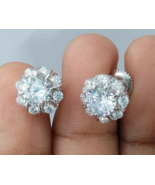 3.50CT Round Cut White Topaz Halo Cluster Stud Earrings in 14K White Gol... - $57.52