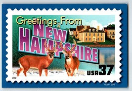 Greetings From New Hampshire Large Letter Chrome Postcard USPS 2001 Deer Unused - £9.52 GBP