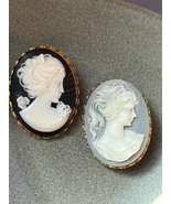Vintage Lot of Bluish Gray &amp; Black &amp; White Plastic Oval Cameo in Goldton... - £8.91 GBP