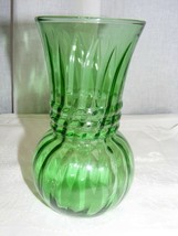 Vintage Green Glass Small 6&quot; Vase Swirl Design Flared Mouth - $460.95 MXN