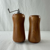 Vintage Medium Wood &amp; Metal Salt &amp; Pepper Mill Grinder Manual Walnut Los... - £39.51 GBP