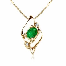 Authenticity Guarantee 
Shell Style Oval Emerald and Diamond Pendant in 14K Y... - £487.01 GBP