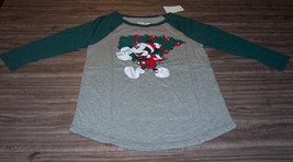 Women&#39;s Teen Walt Disney MICKEY MOUSE Santa Hat CHRISTMAS TREE T-Shirt S... - $19.80