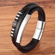 TYO Hot Sale Multilayer Braided Wrap Leather Bracelets For Men Stainless Steel C - £11.94 GBP