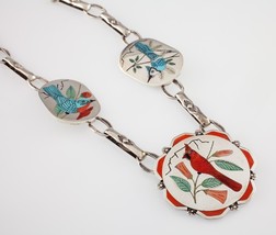 Vintage Harlan &amp; Monica Coonsis Zuni Turquoise &amp; Coral Bird Sterling Necklace - £1,187.06 GBP