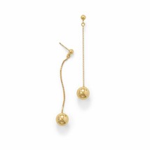 14K Yellow Gold Plated Box Chain Dangle Drop Bead Womens Long Threader Earrings - £104.68 GBP