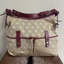 Dooney &amp; Bourke Lucy Shoulder Bag Tan Red Leather Trim Pink Interior Poc... - $45.54