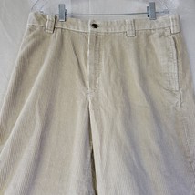 LL Bean Mens Khaki Beige Corduroy Pants Classic Fit Flat Front Size 35 - £10.93 GBP