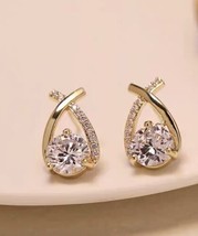 925 Sterling Silver Cross-Zircone Elegant Earrings Studs Pearl Gold - $11.39