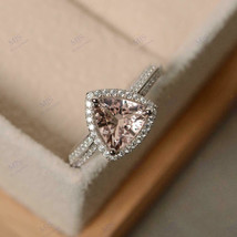 2C Trillion Cut Morganite &amp; Zircon Halo Engagement Ring Set in 925 Silver - £73.69 GBP