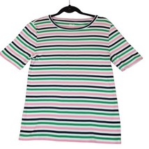 J Crew Womans Perfect Fit  Multi-Color Stripe Perfect Fit T-Shirt Top Green Pink - £8.68 GBP