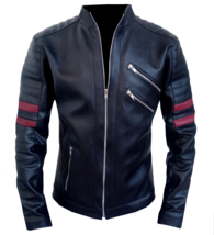 Men&#39;s Leather Jacket Faux Handmade Crimson Line Model - $299.00