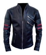 Men's Leather Jacket Faux Handmade Crimson Line Model - $299.00
