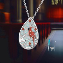 Cardinal Teardrop Urn Necklace 925 Sterling Silver Red Bird Urn Pendant Necklace - $128.00