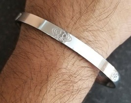 New silver plated laser engraved khandas sikh singh khalsa kara bangle kada d10 - £12.56 GBP