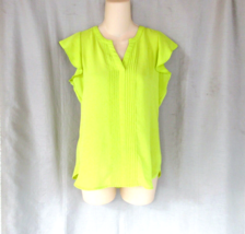 Ann Taylor top blouse  ruffle XSmall lime green  cap sleeves pin tucks - $13.67