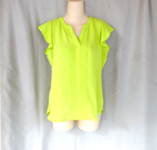 Ann Taylor top blouse  ruffle XSmall lime green  cap sleeves pin tucks - £10.90 GBP