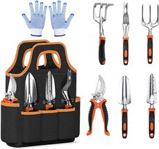 8 Pcs Garden Tool Set Stainless Steel w/ Carrying Tote Heavy Duty Garden... - $42.00